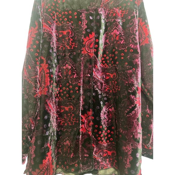 Paisley Velvet Button Down Tunic Top Women 1X Long Sleeves Dark Wimsigoth Grunge - Picture 10 of 14